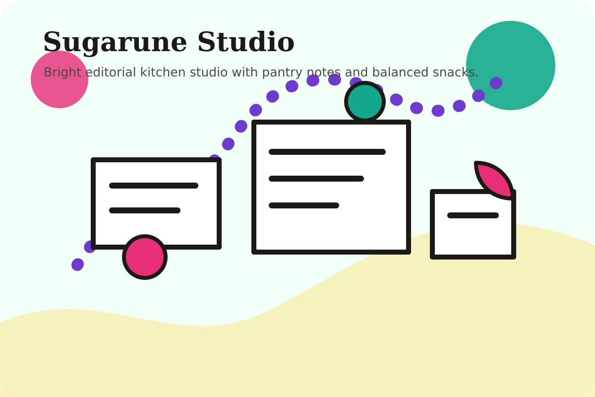 Bright Sugarune kitchen studio with pantry notes and balanced snacks